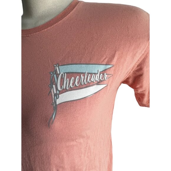 Varsity Spirit Pink Cheerleader with Flags Cotton TShirt Sz Small Womens Short S - Picture 4 of 8